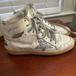 Golden Goose White High-Top Sneakers with Silver Star
